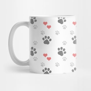 Paw prints and coral red heart pattern Mug